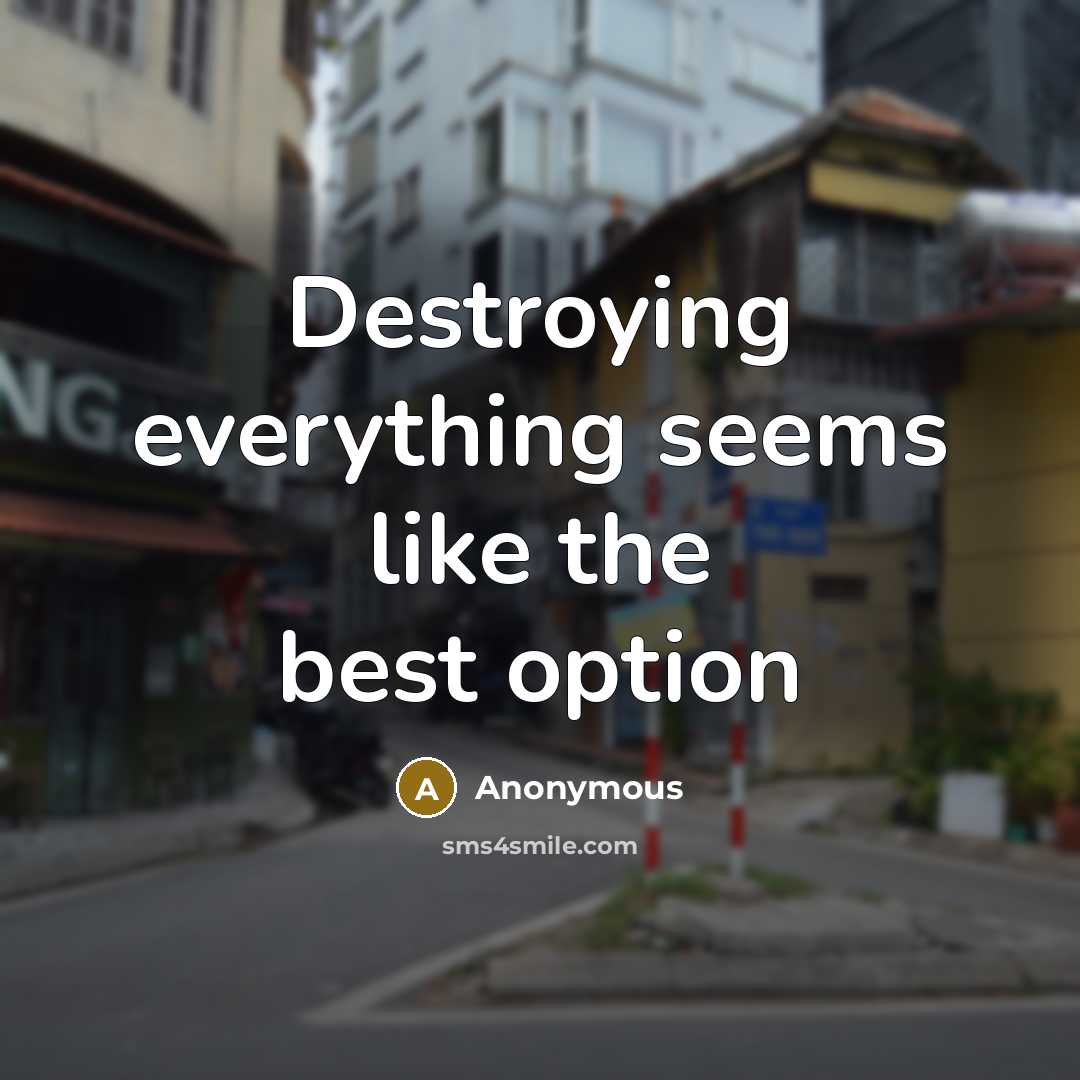 “Destroying everything seems like the best option” quote by Anonymous