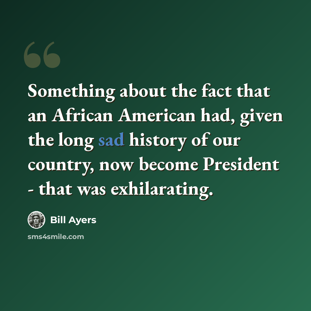 “Something about the fact that an African American had, given the long sad history of our country, now become President - that was exhilarating.” quote by Bill Ayers