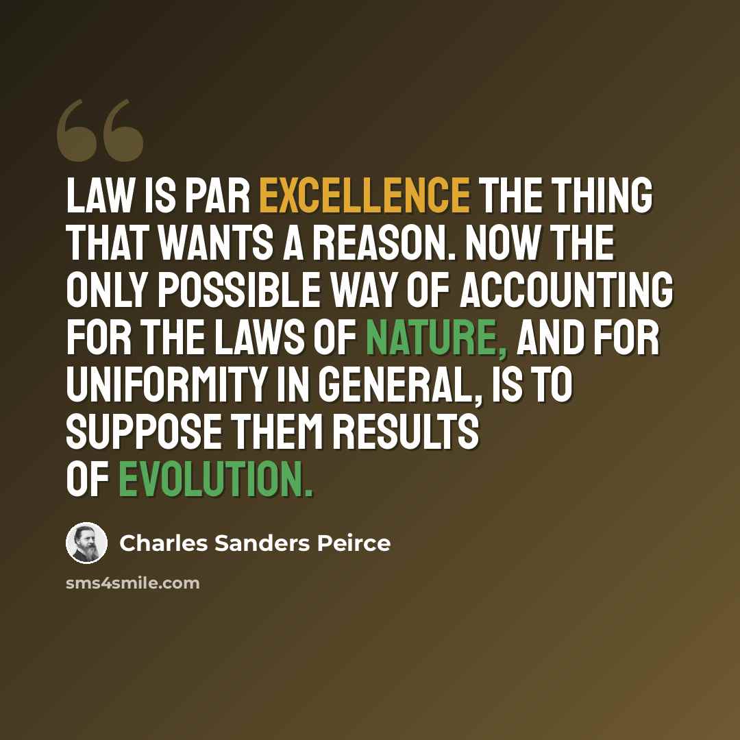 “Law is par excellence the thing that wants a reason. Now the only possible way of accounting for the laws of nature, and for uniformity in general, is to suppose them results of evolution.” quote by Charles Sanders Peirce
