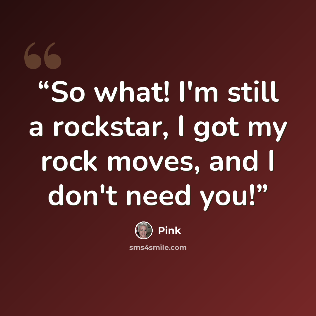 “So what! I'm still a rockstar, I got my rock moves, and I don't need you!” quote by Pink