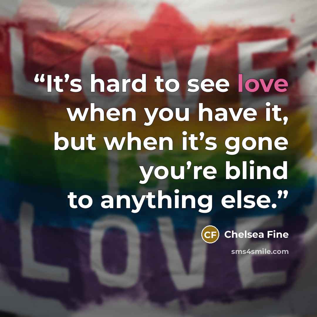 “It’s hard to see love when you have it, but when it’s gone you’re blind to anything else.” quote by Chelsea Fine