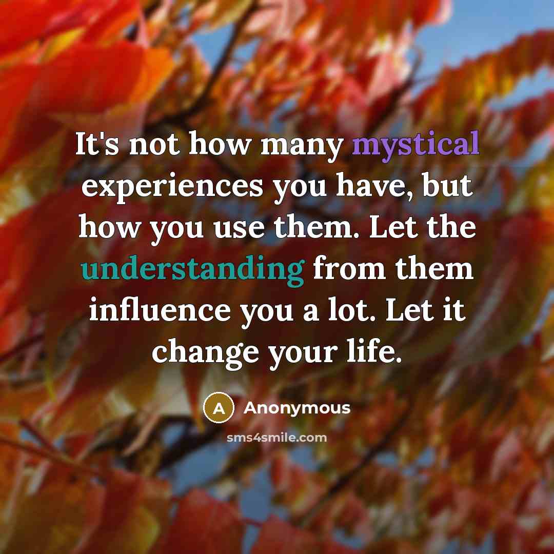“It's not how many mystical experiences you have, but how you use them. Let the understanding from them influence you a lot. Let it change your life.” quote by Anonymous