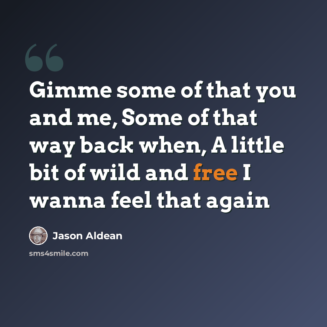 “Gimme some of that you and me, Some of that way back when, A little bit of wild and free I wanna feel that again” quote by Jason Aldean