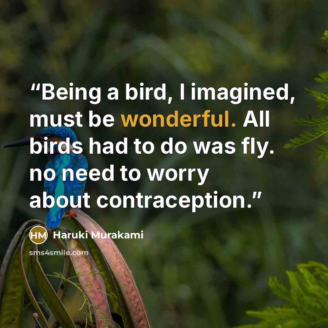 “Being a bird, I imagined, must be wonderful. All birds had to do was fly. no need to worry about contraception.” quote by Haruki Murakami