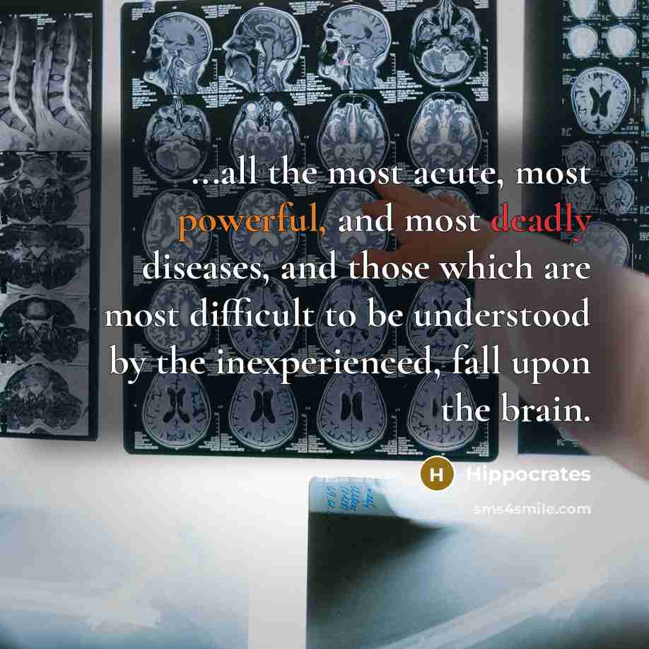 “...all the most acute, most powerful, and most deadly diseases, and those which are most difficult to be understood by the inexperienced, fall upon the brain.” quote by Hippocrates