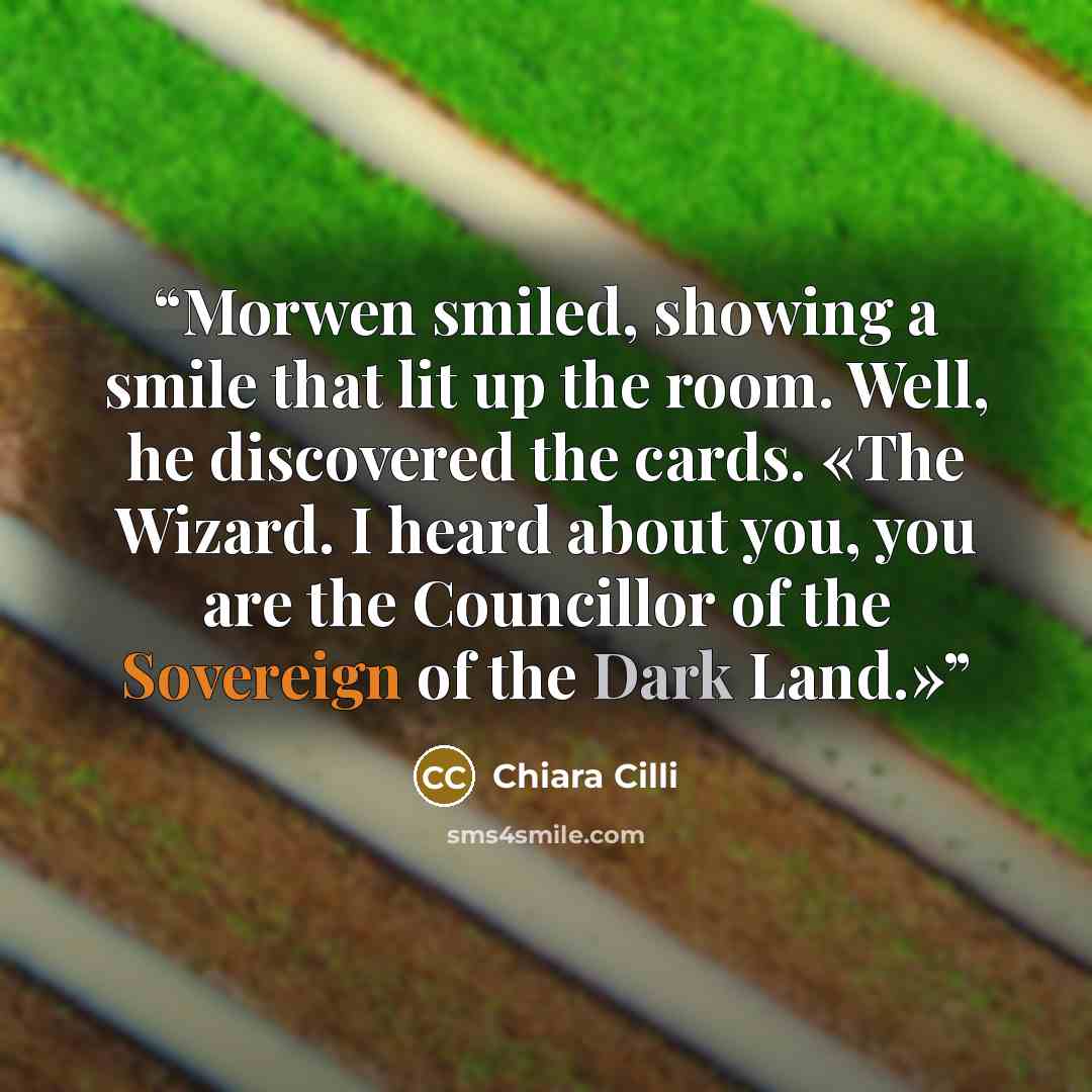 “Morwen smiled, showing a smile that lit up the room. Well, he discovered the cards. «The Wizard. I heard about you, you are the Councillor of the Sovereign of the Dark Land.»” quote by Chiara Cilli