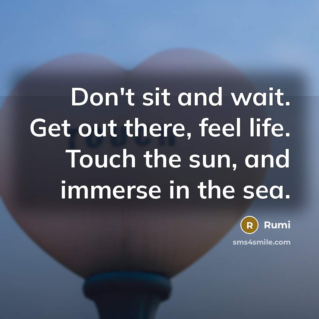 “Don't sit and wait. Get out there, feel life. Touch the sun, and immerse in the sea.” quote by Rumi
