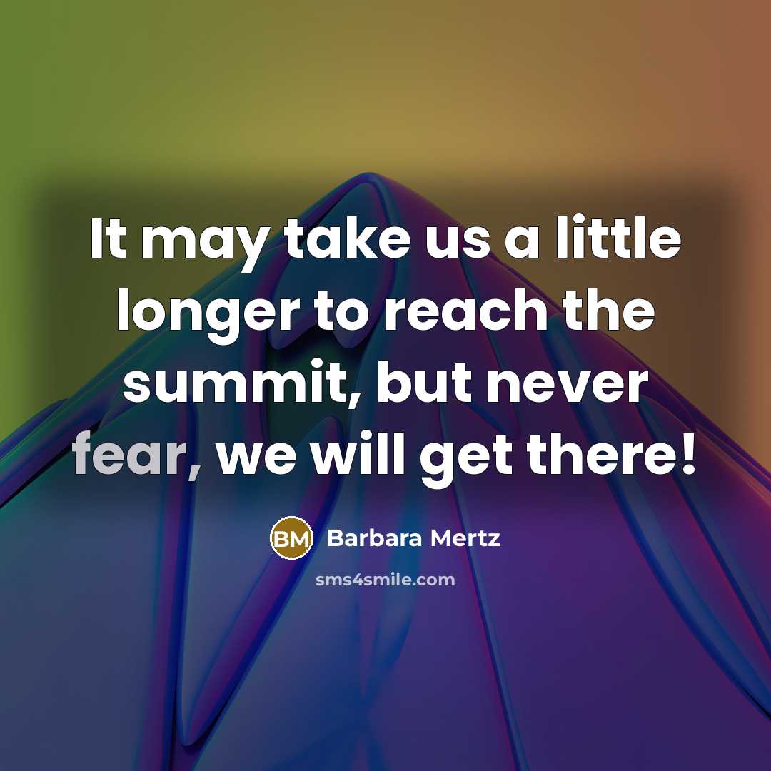 “It may take us a little longer to reach the summit, but never fear, we will get there!” quote by Barbara Mertz