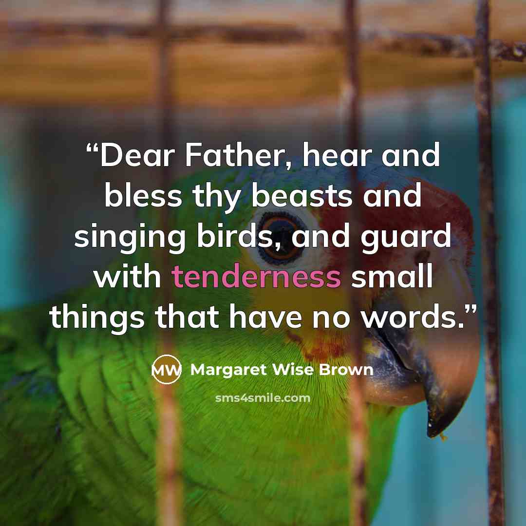 “Dear Father, hear and bless thy beasts and singing birds, and guard with tenderness small things that have no words.” quote by Margaret Wise Brown