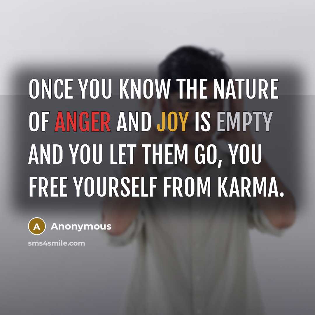 “Once you know the nature of anger and joy is empty and you let them go, you free yourself from karma.” quote by Anonymous