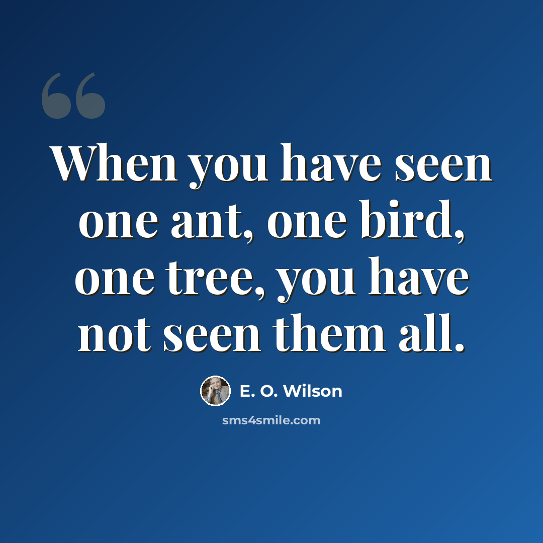 “When you have seen one ant, one bird, one tree, you have not seen them all.” quote by E. O. Wilson
