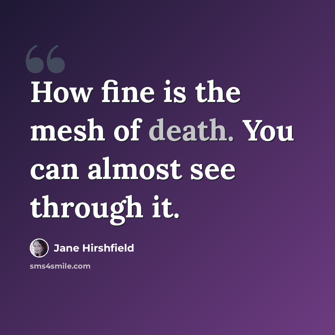 “How fine is the mesh of death. You can almost see through it.” quote by Jane Hirshfield