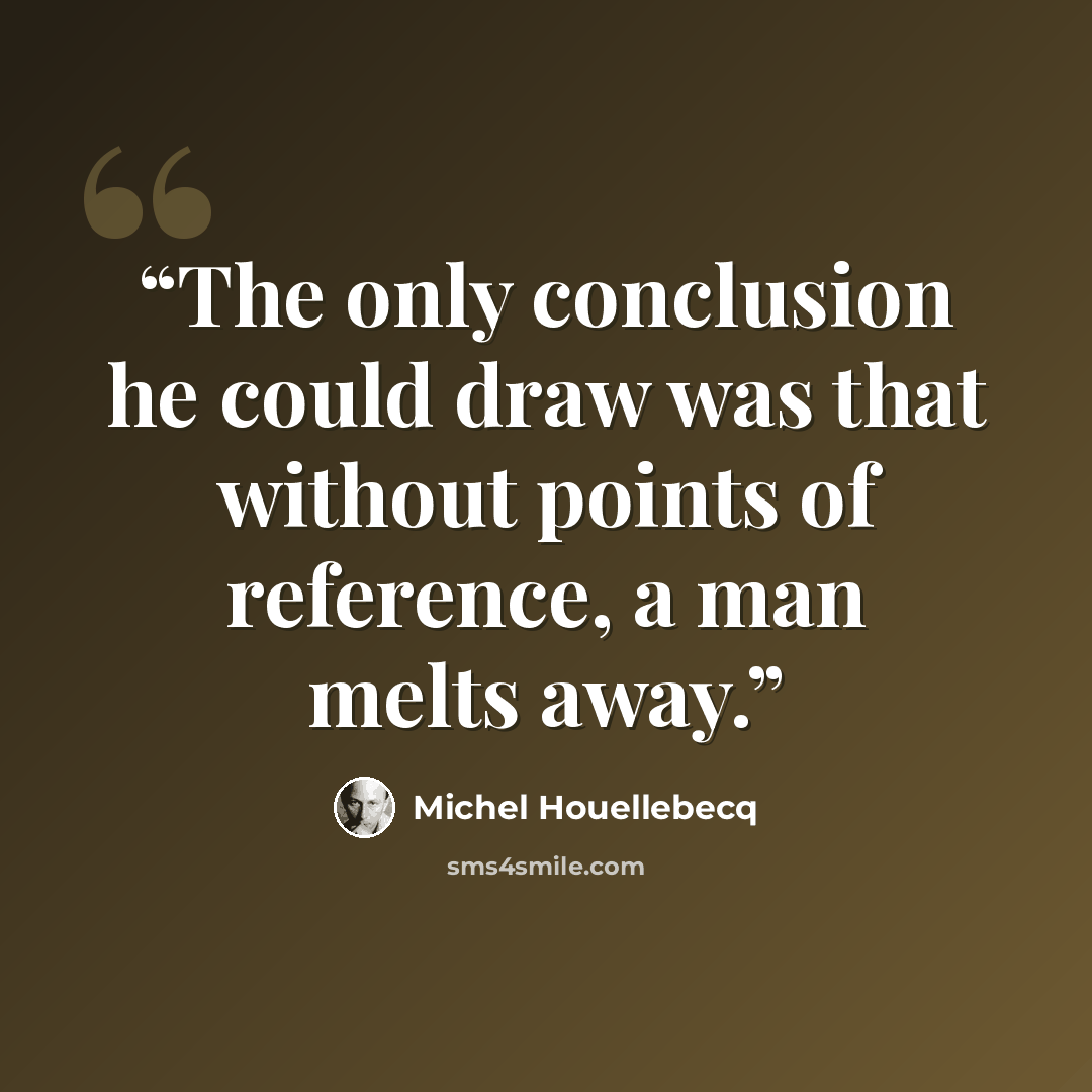 “The only conclusion he could draw was that without points of reference, a man melts away.” quote by Michel Houellebecq