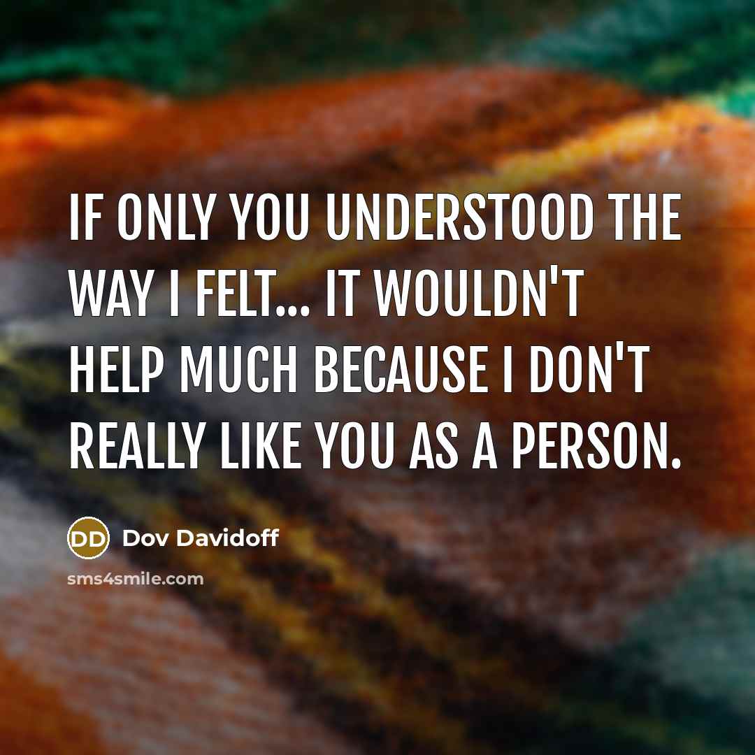 “If only you understood the way I felt... it wouldn't help much because I don't really like you as a person.” quote by Dov Davidoff