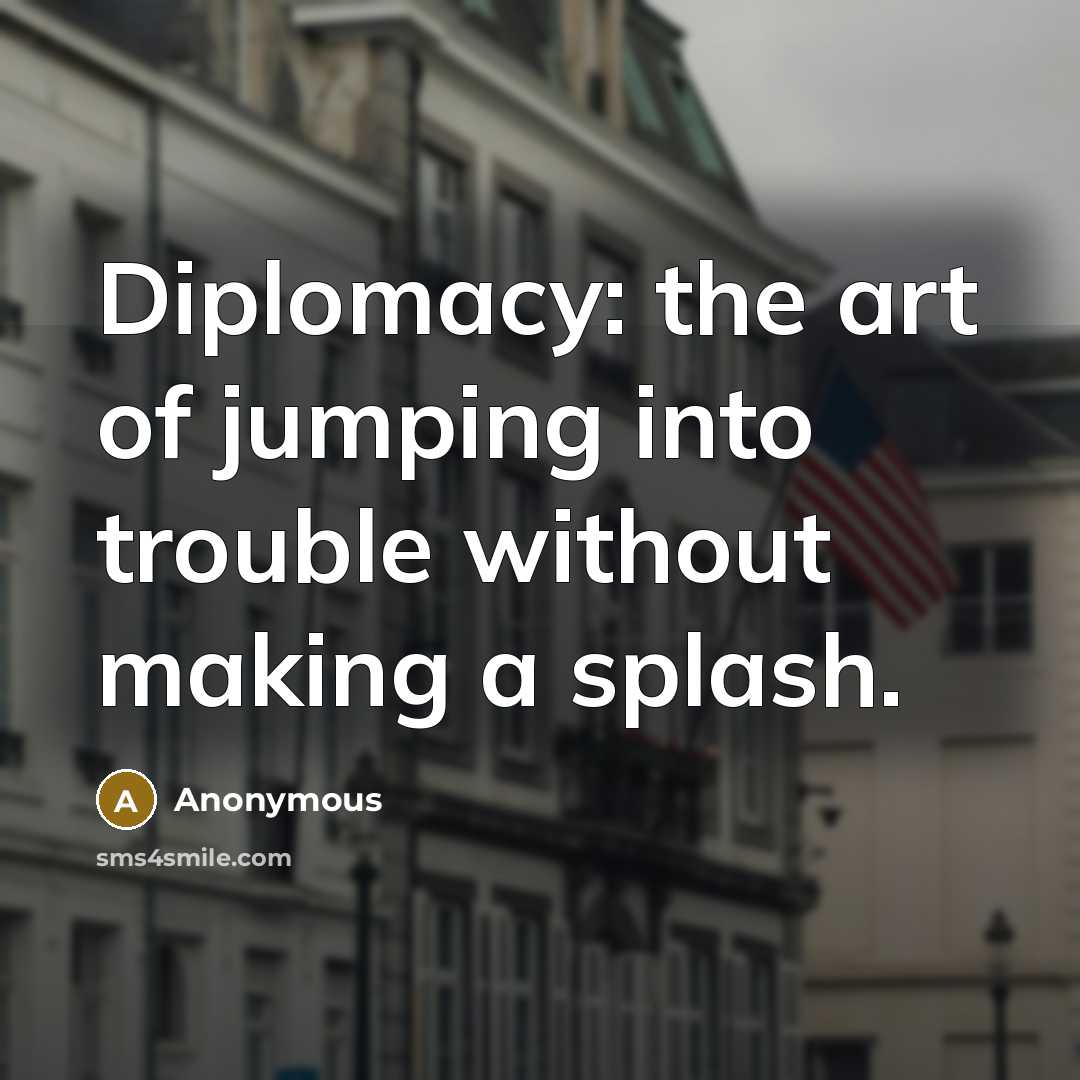 “Diplomacy: the art of jumping into trouble without making a splash.” quote by Anonymous