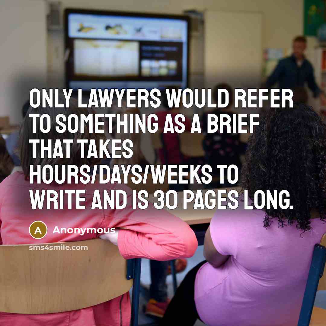 “Only lawyers would refer to something as a brief that takes hours/days/weeks to write and is 30 pages long.” quote by Anonymous