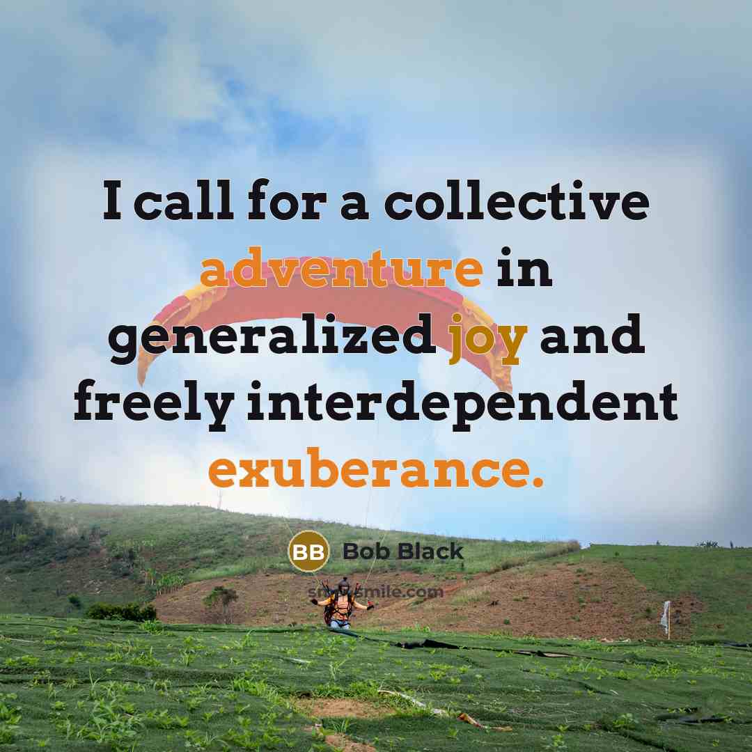 “I call for a collective adventure in generalized joy and freely interdependent exuberance.” quote by Bob Black