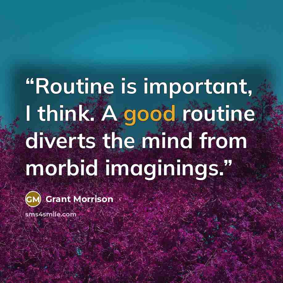 “Routine is important, I think. A good routine diverts the mind from morbid imaginings.” quote by Grant Morrison