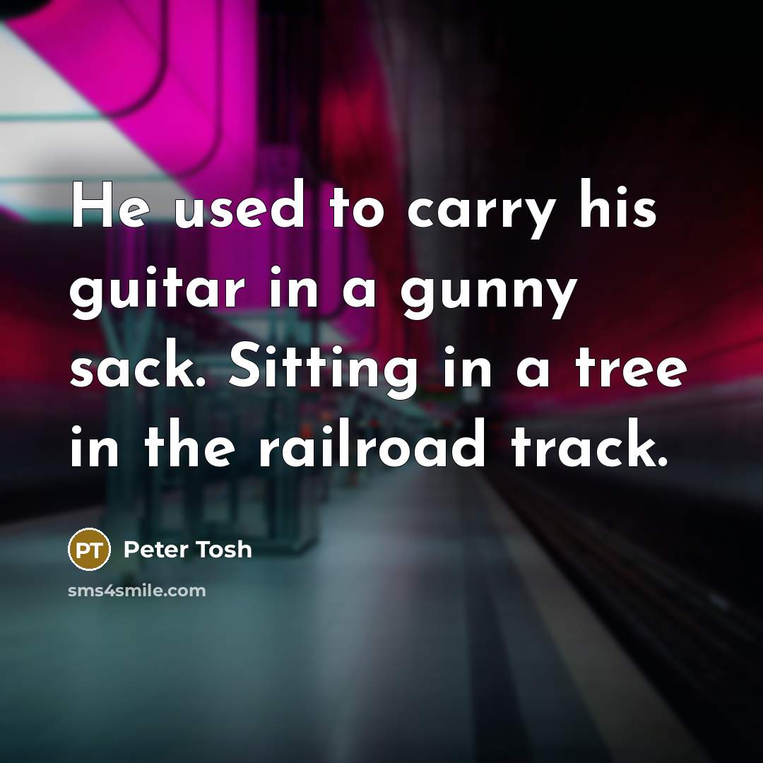“He used to carry his guitar in a gunny sack. Sitting in a tree in the railroad track.” quote by Peter Tosh