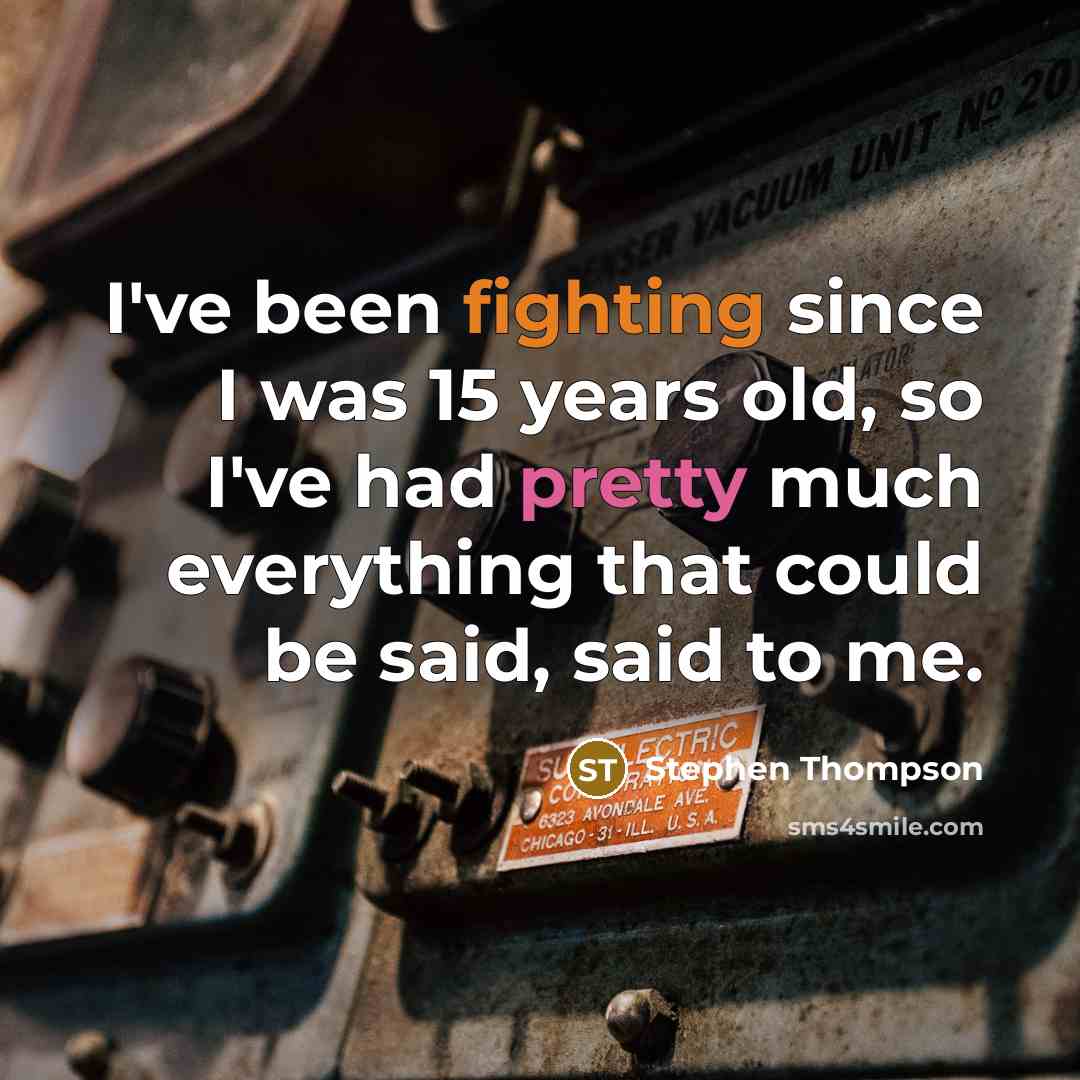“I've been fighting since I was 15 years old, so I've had pretty much everything that could be said, said to me.” quote by Stephen Thompson