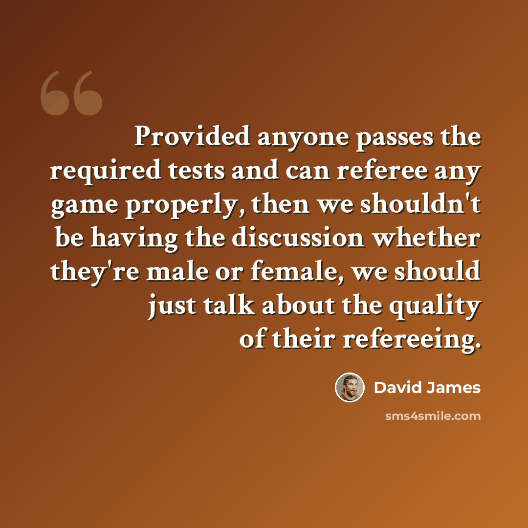 “Provided anyone passes the required tests and can referee any game properly, then we shouldn't be having the discussion whether they're male or female, we should just talk about the quality of their refereeing.” quote by David James