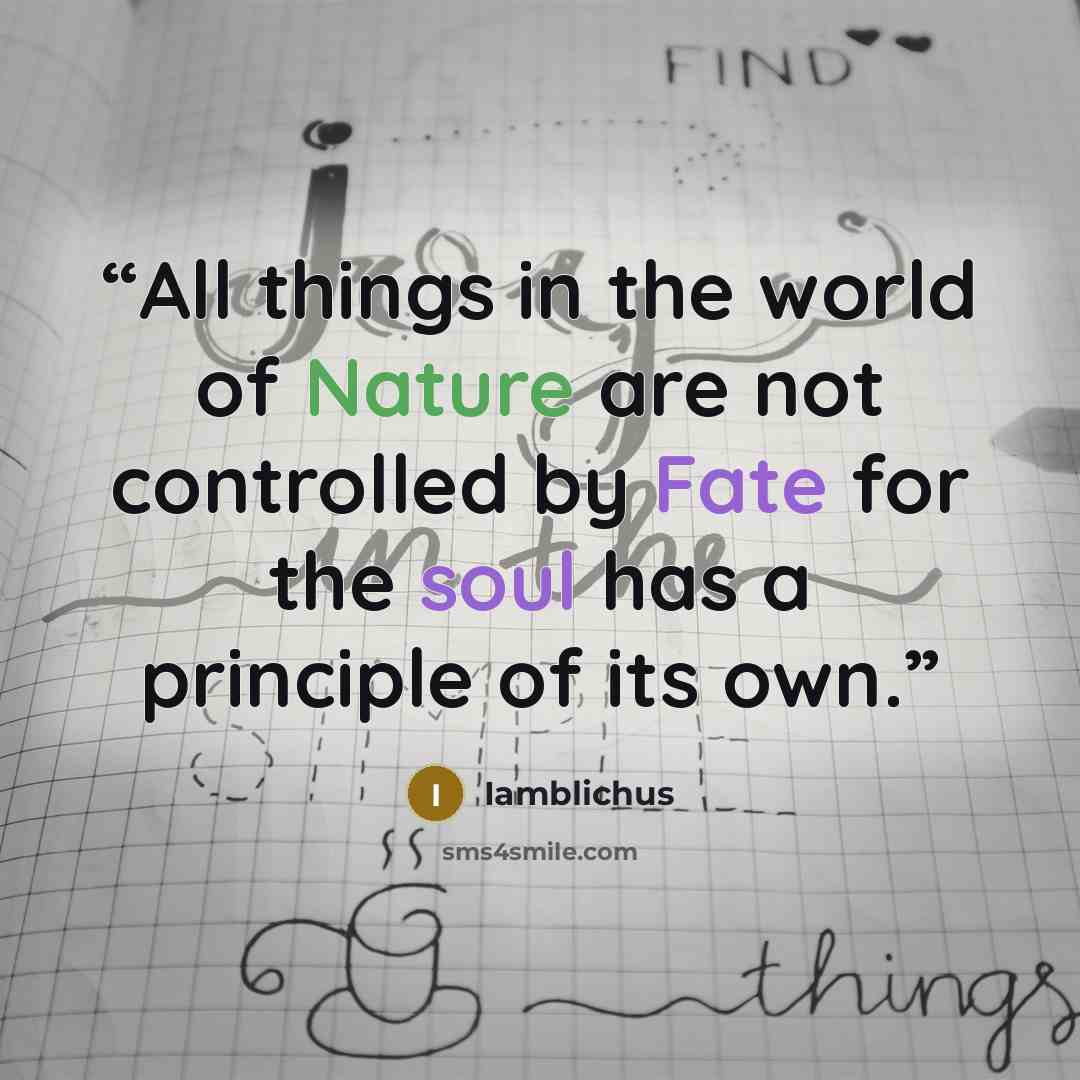 “All things in the world of Nature are not controlled by Fate for the soul has a principle of its own.” quote by Iamblichus