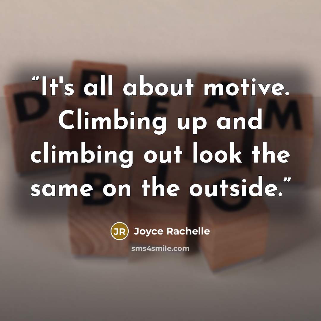 “It's all about motive. Climbing up and climbing out look the same on the outside.” quote by Joyce Rachelle