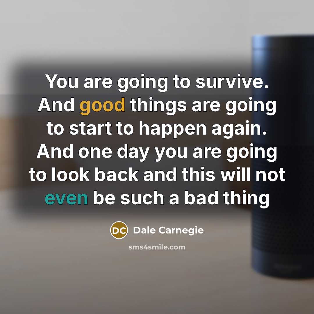 “You are going to survive. And good things are going to start to happen again. And one day you are going to look back and this will not even be such a bad thing” quote by Dale Carnegie
