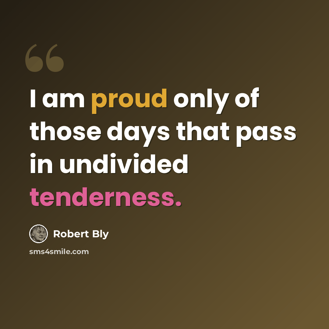 “I am proud only of those days that pass in undivided tenderness.” quote by Robert Bly