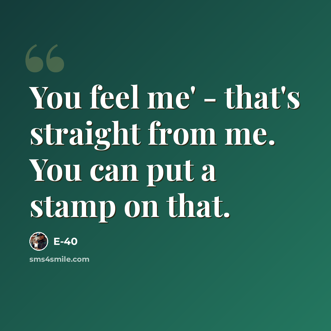 “You feel me' - that's straight from me. You can put a stamp on that.” quote by E-40