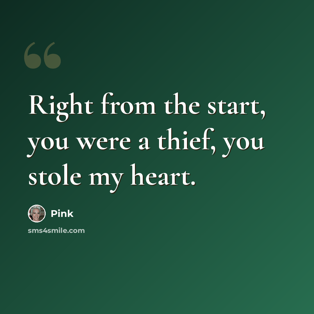 “Right from the start, you were a thief, you stole my heart.” quote by Pink