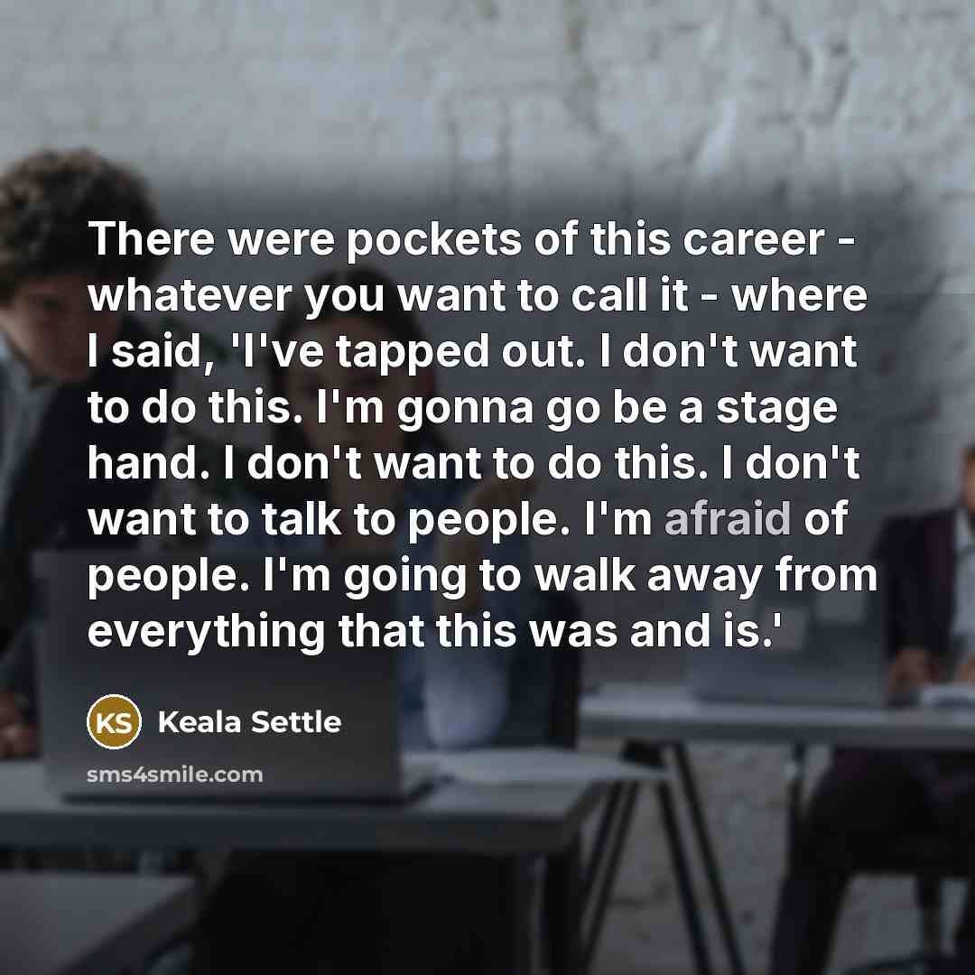 “There were pockets of this career - whatever you want to call it - where I said, 'I've tapped out. I don't want to do this. I'm gonna go be a stage hand. I don't want to do this. I don't want to talk to people. I'm afraid of people. I'm going to walk away from everything that this was and is.'” quote by Keala Settle