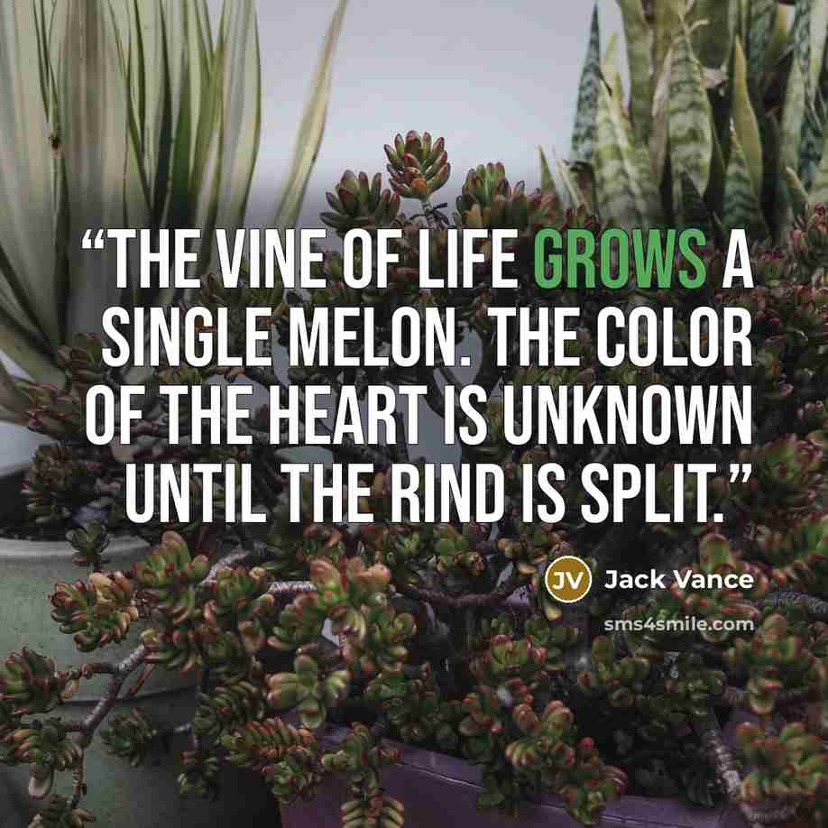 “The Vine of Life grows a single melon. The color of the heart is unknown until the rind is split.” quote by Jack Vance