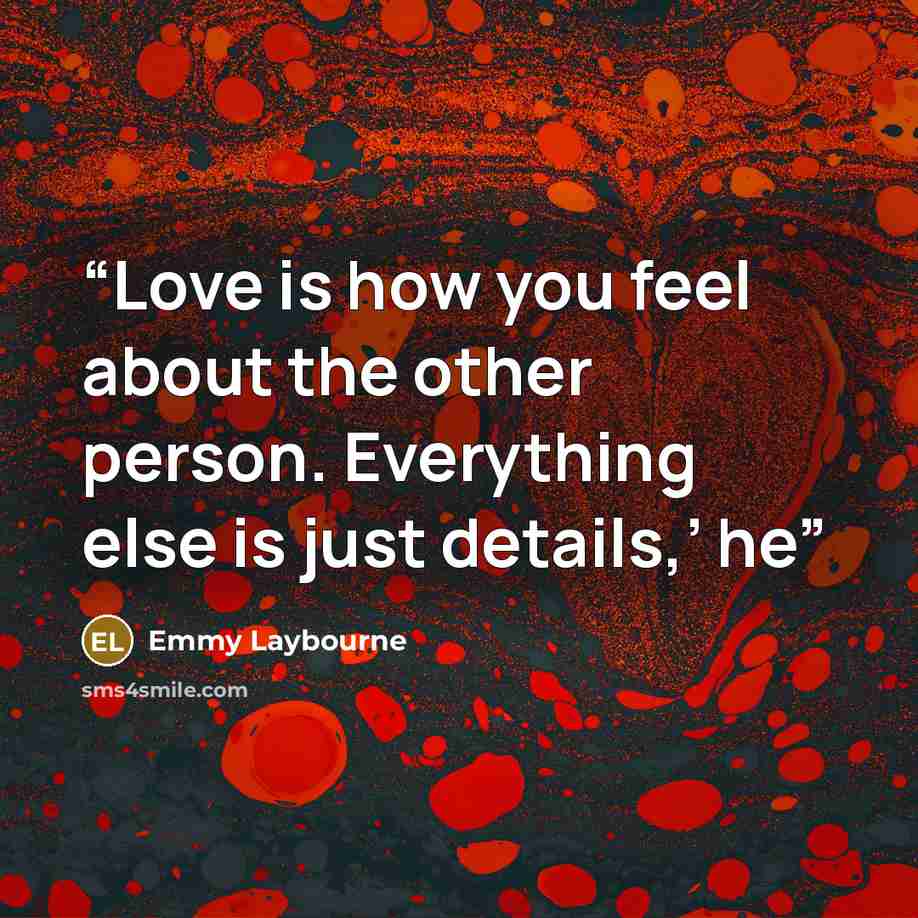 “Love is how you feel about the other person. Everything else is just details,’ he” quote by Emmy Laybourne