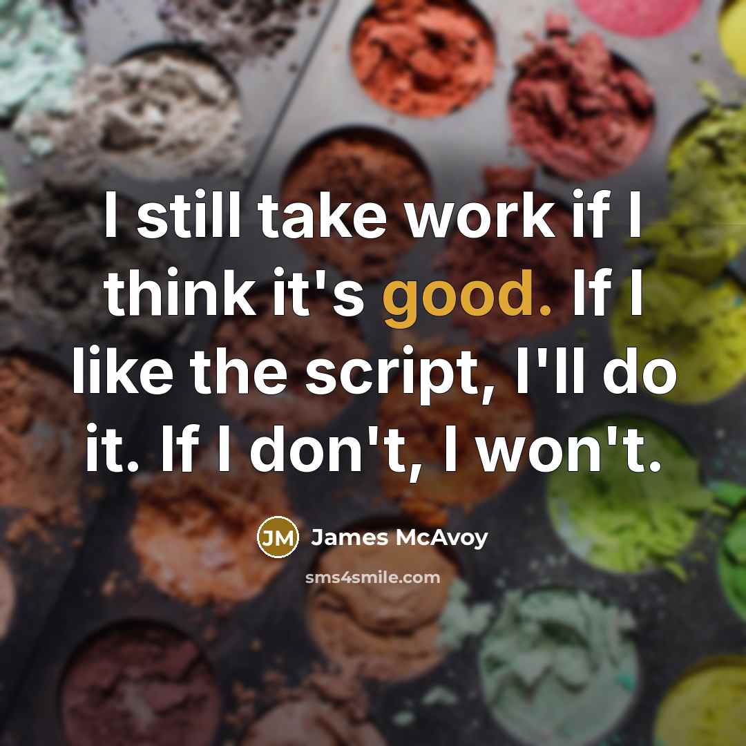 “I still take work if I think it's good. If I like the script, I'll do it. If I don't, I won't.” quote by James McAvoy