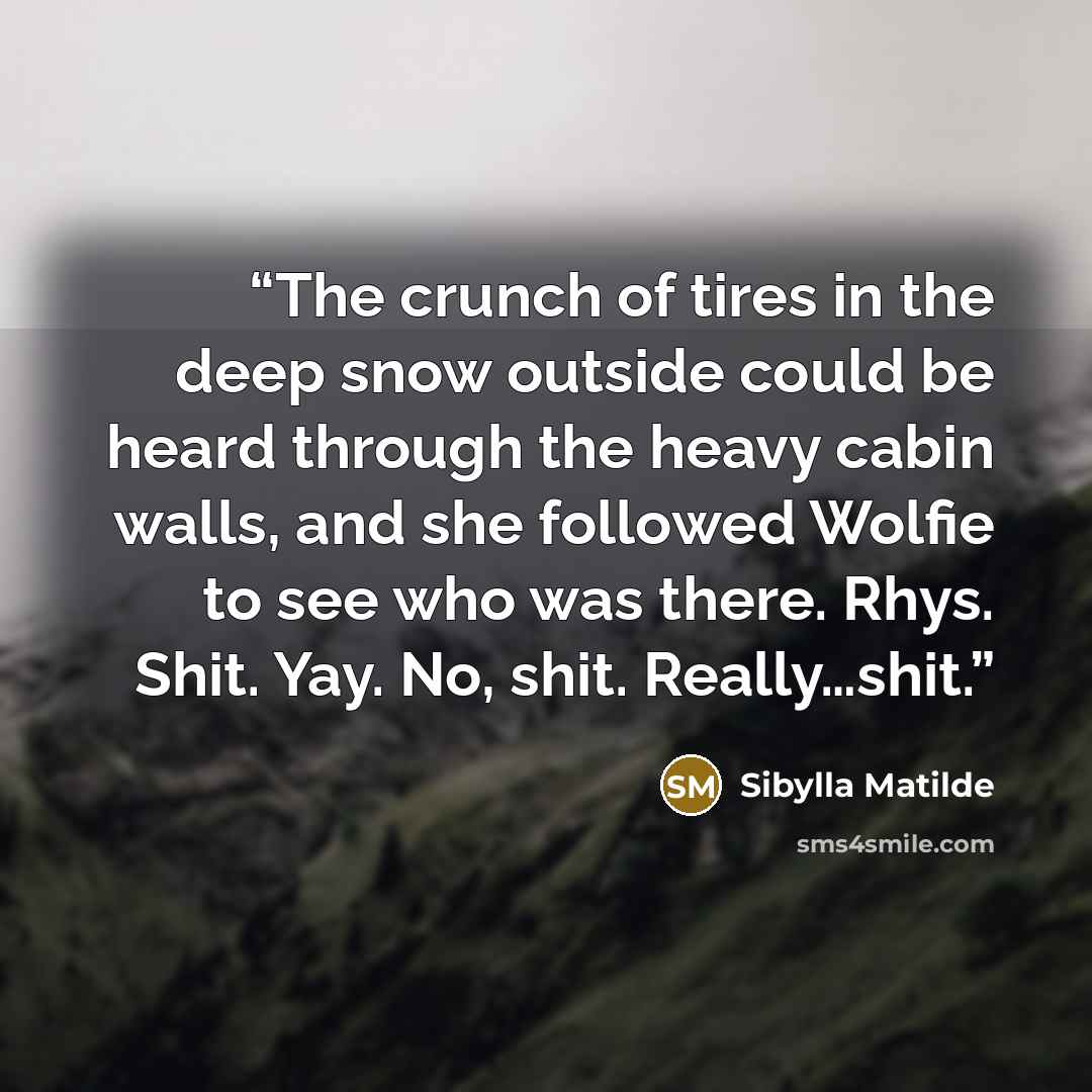 “The crunch of tires in the deep snow outside could be heard through the heavy cabin walls, and she followed Wolfie to see who was there. Rhys. Shit. Yay. No, shit. Really…shit.” quote by Sibylla Matilde