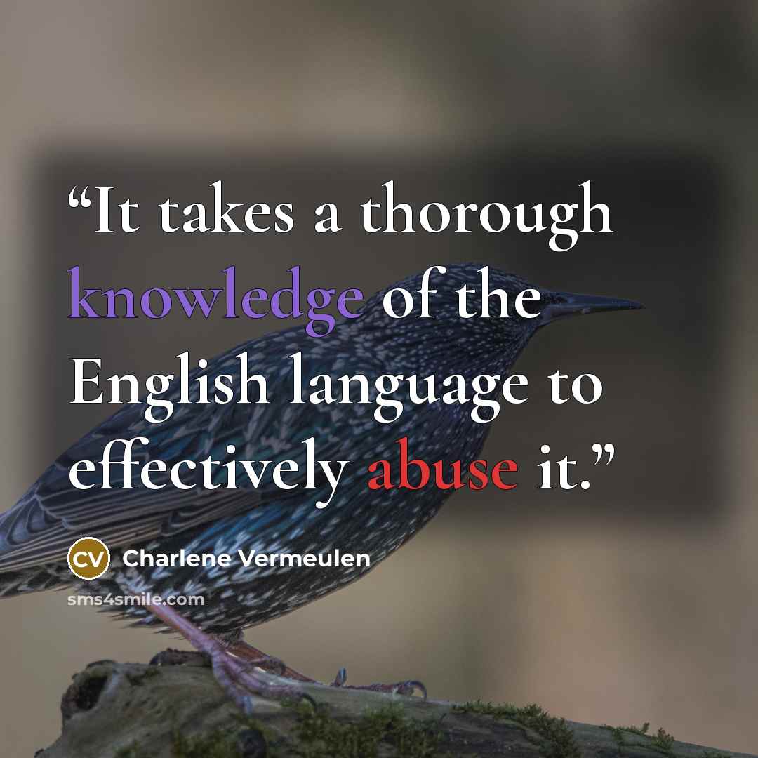“It takes a thorough knowledge of the English language to effectively abuse it.” quote by Charlene Vermeulen