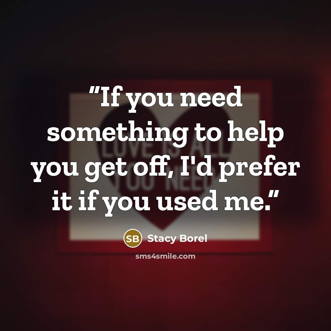 “If you need something to help you get off, I'd prefer it if you used me.” quote by Stacy Borel