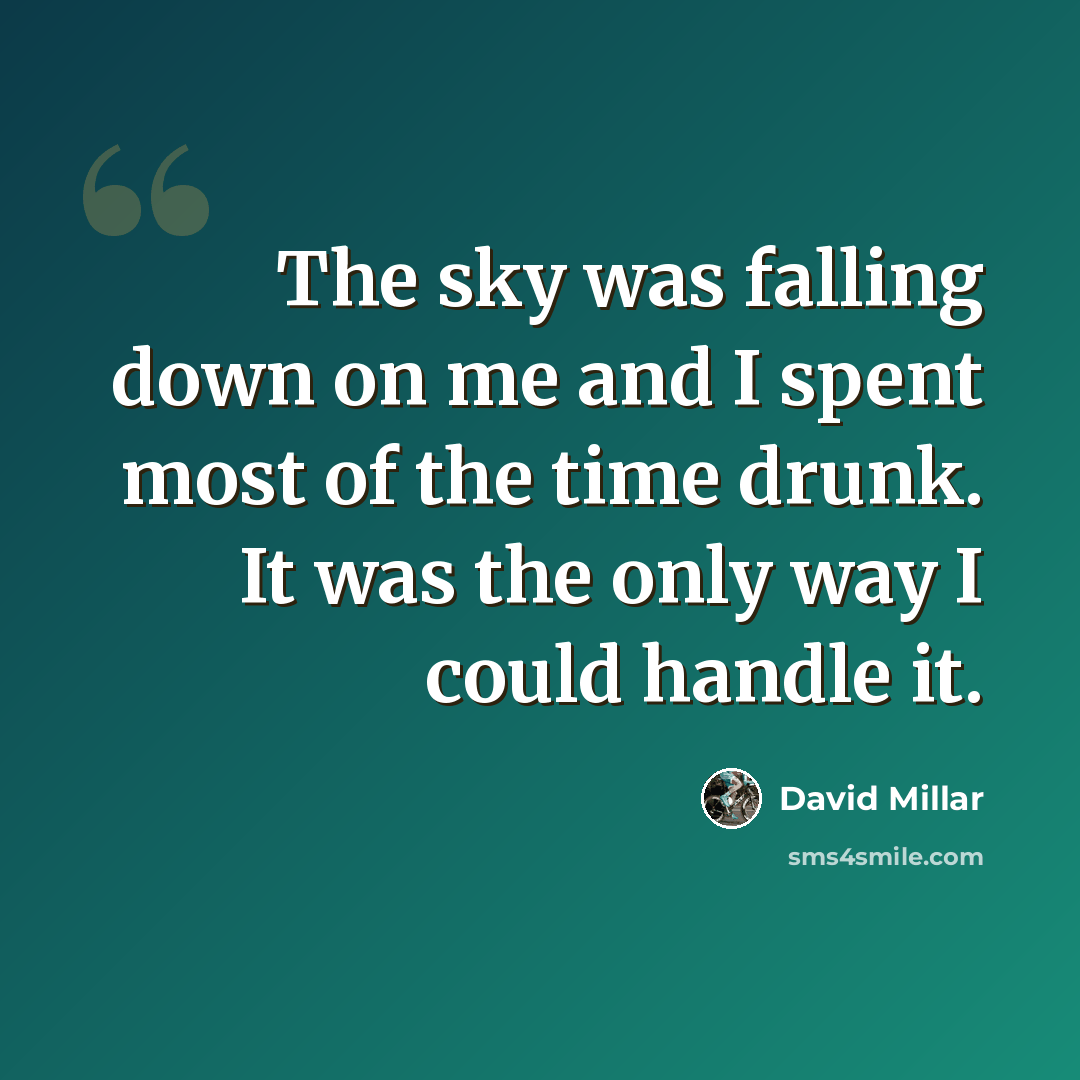 “The sky was falling down on me and I spent most of the time drunk. It was the only way I could handle it.” quote by David Millar