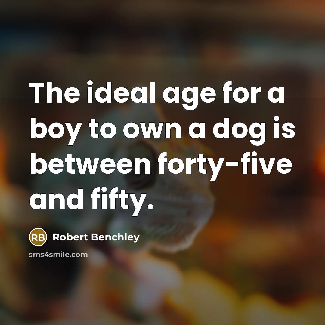 “The ideal age for a boy to own a dog is between forty-five and fifty.” quote by Robert Benchley