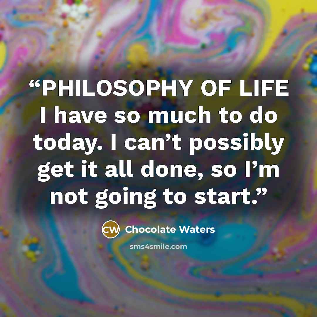 “PHILOSOPHY OF LIFE I have so much to do today. I can’t possibly get it all done, so I’m not going to start.” quote by Chocolate Waters