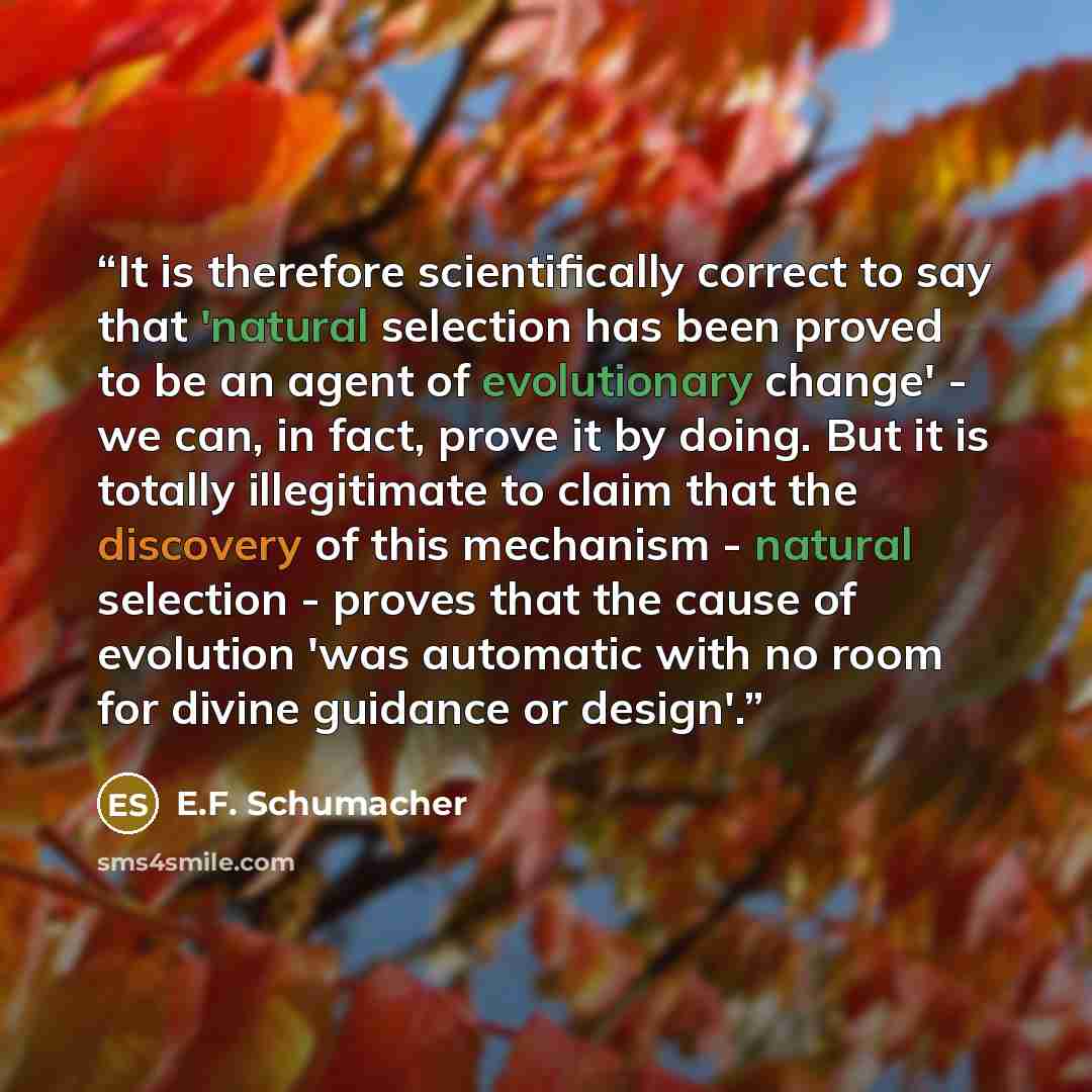“It is therefore scientifically correct to say that 'natural selection has been proved to be an agent of evolutionary change' - we can, in fact, prove it by doing. But it is totally illegitimate to claim that the discovery of this mechanism - natural selection - proves that the cause of evolution…” quote by E.F. Schumacher