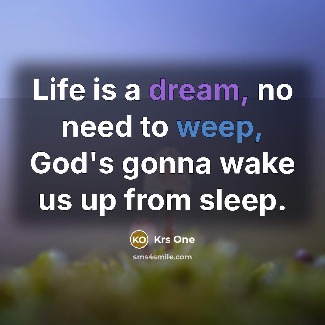 “Life is a dream, no need to weep, God's gonna wake us up from sleep.” quote by Krs One