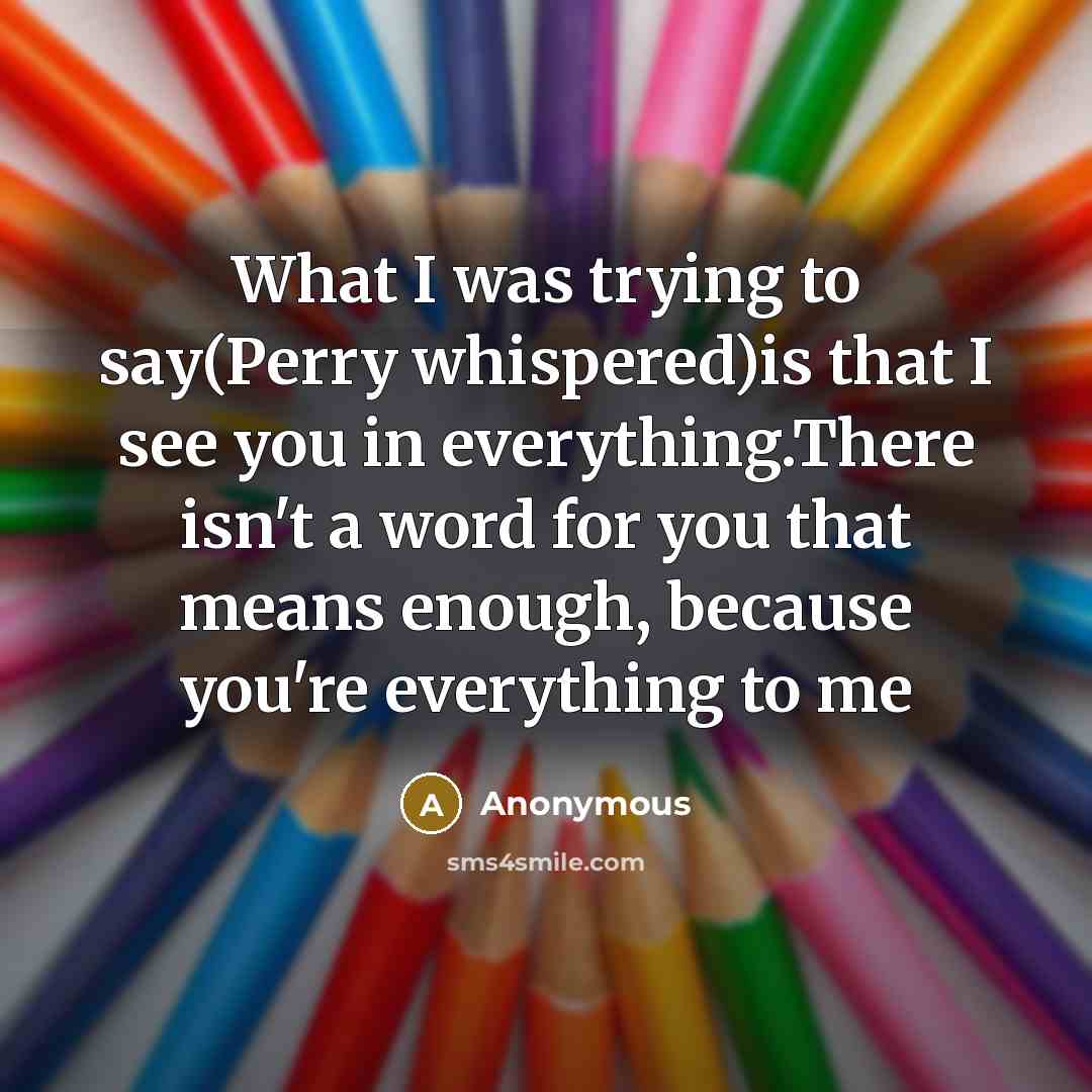“What I was trying to say(Perry whispered)is that I see you in everything.There isn't a word for you that means enough, because you're everything to me” quote by Anonymous