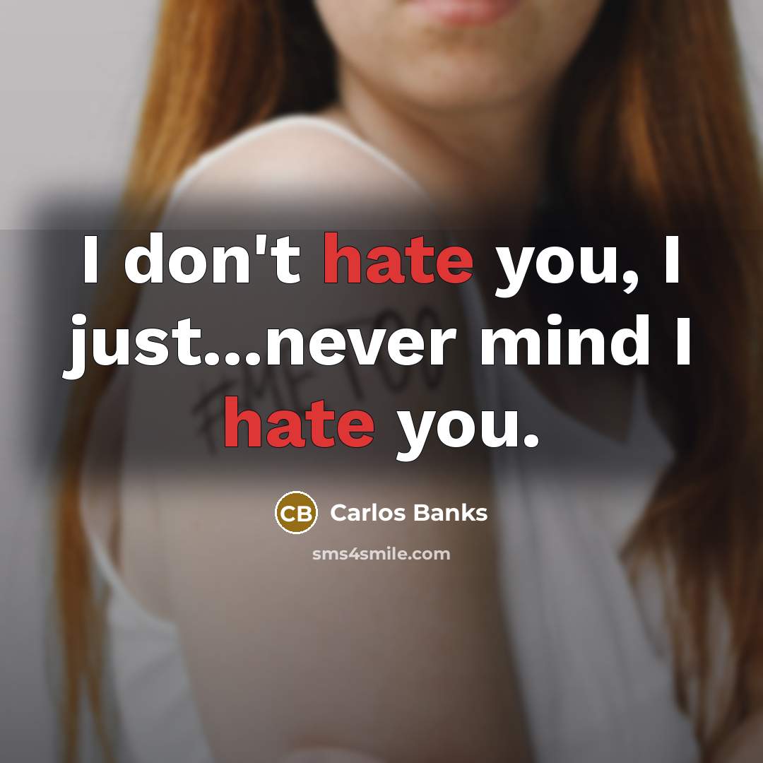 “I don't hate you, I just...never mind I hate you.” quote by Carlos Banks