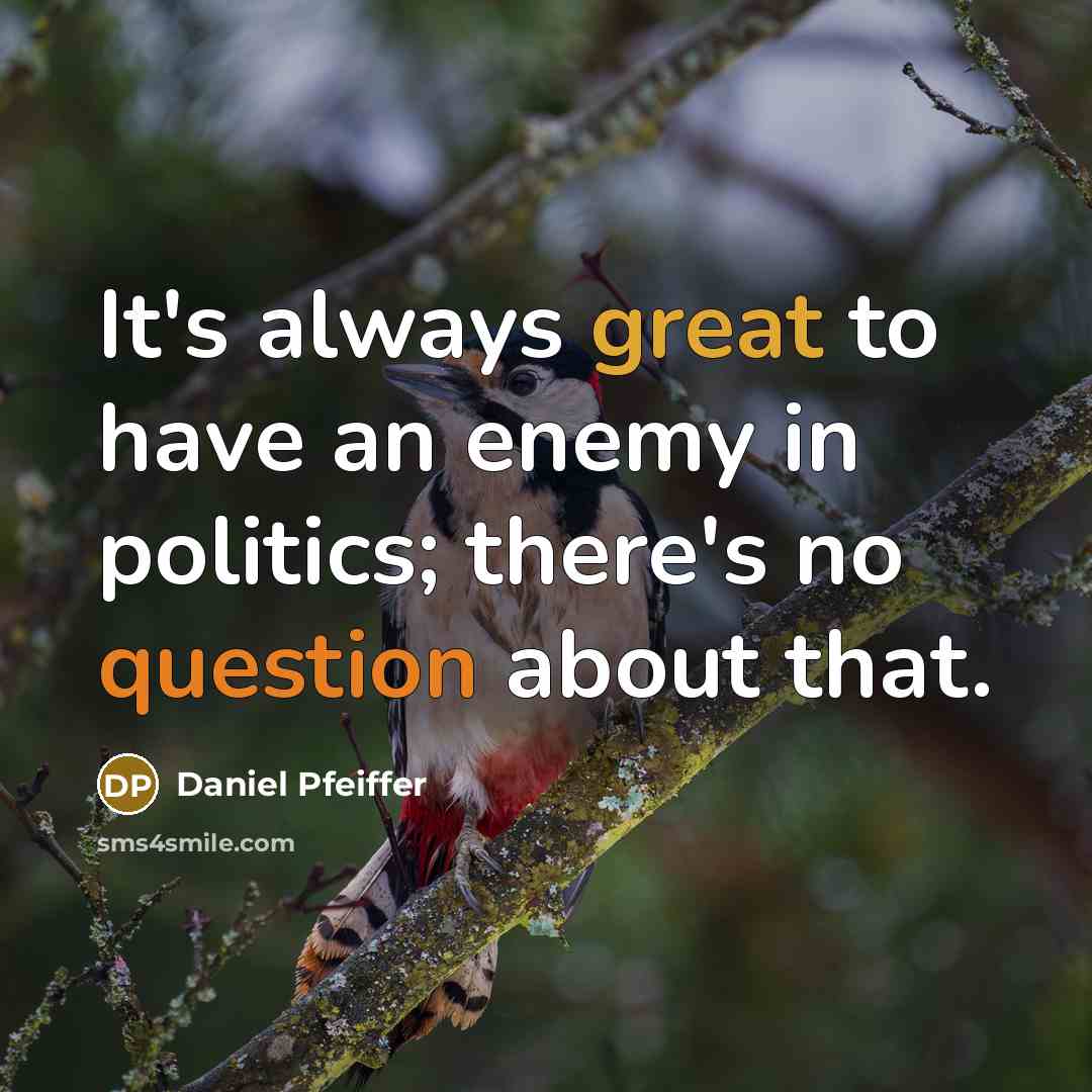 “It's always great to have an enemy in politics; there's no question about that.” quote by Daniel Pfeiffer