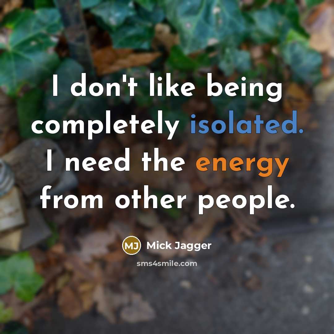 “I don't like being completely isolated. I need the energy from other people.” quote by Mick Jagger