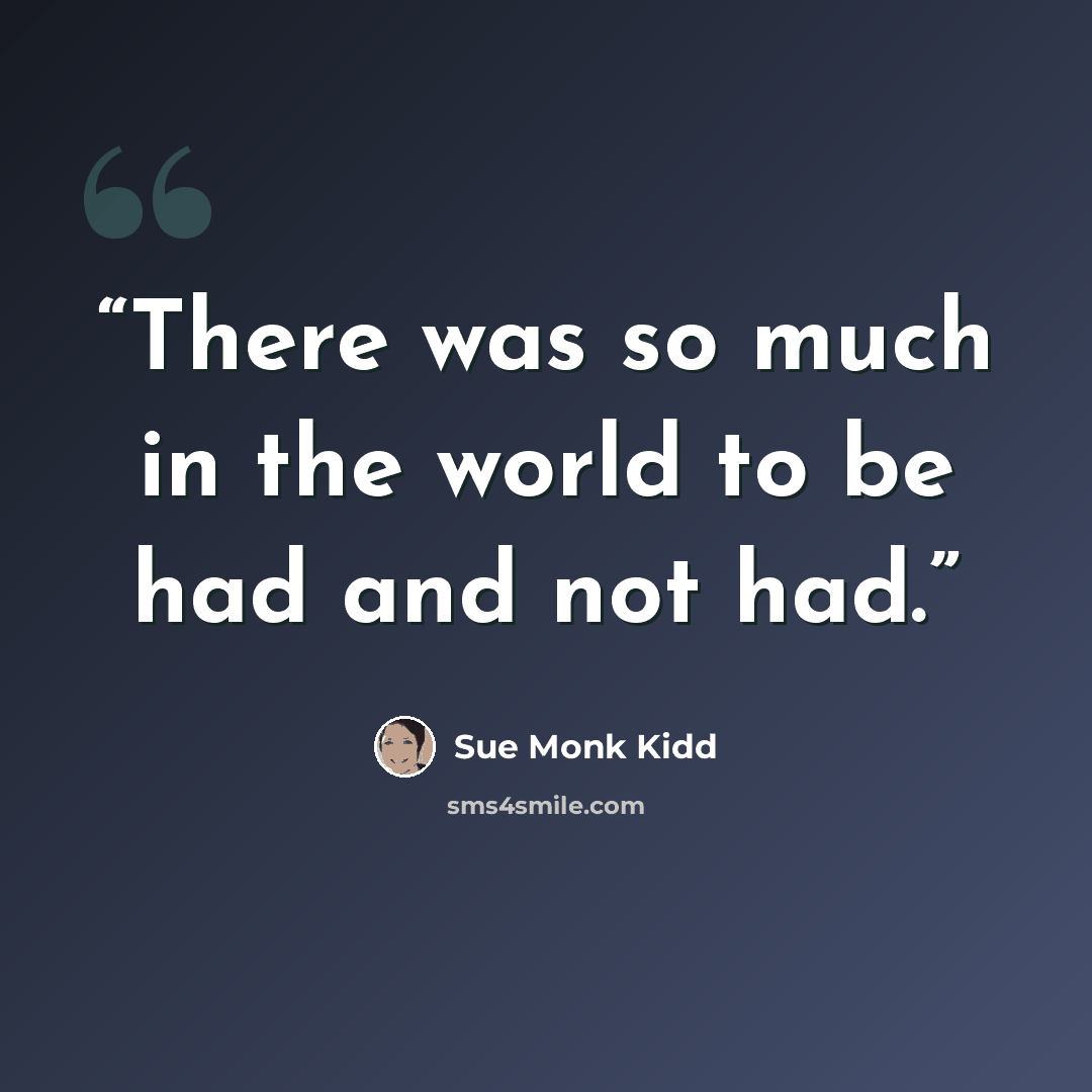 “There was so much in the world to be had and not had.” quote by Sue Monk Kidd