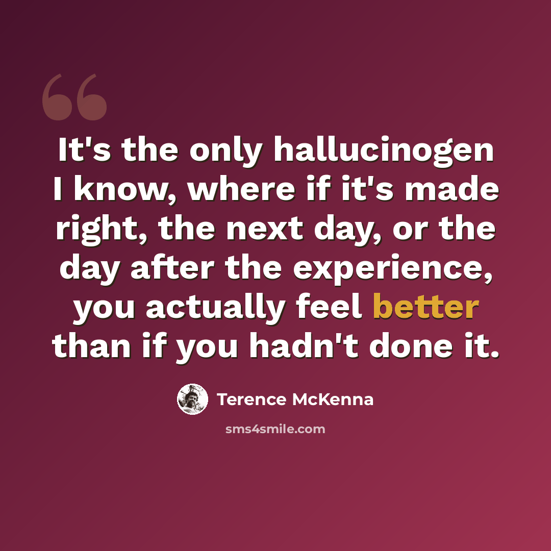 “It's the only hallucinogen I know, where if it's made right, the next day, or the day after the experience, you actually feel better than if you hadn't done it.” quote by Terence McKenna
