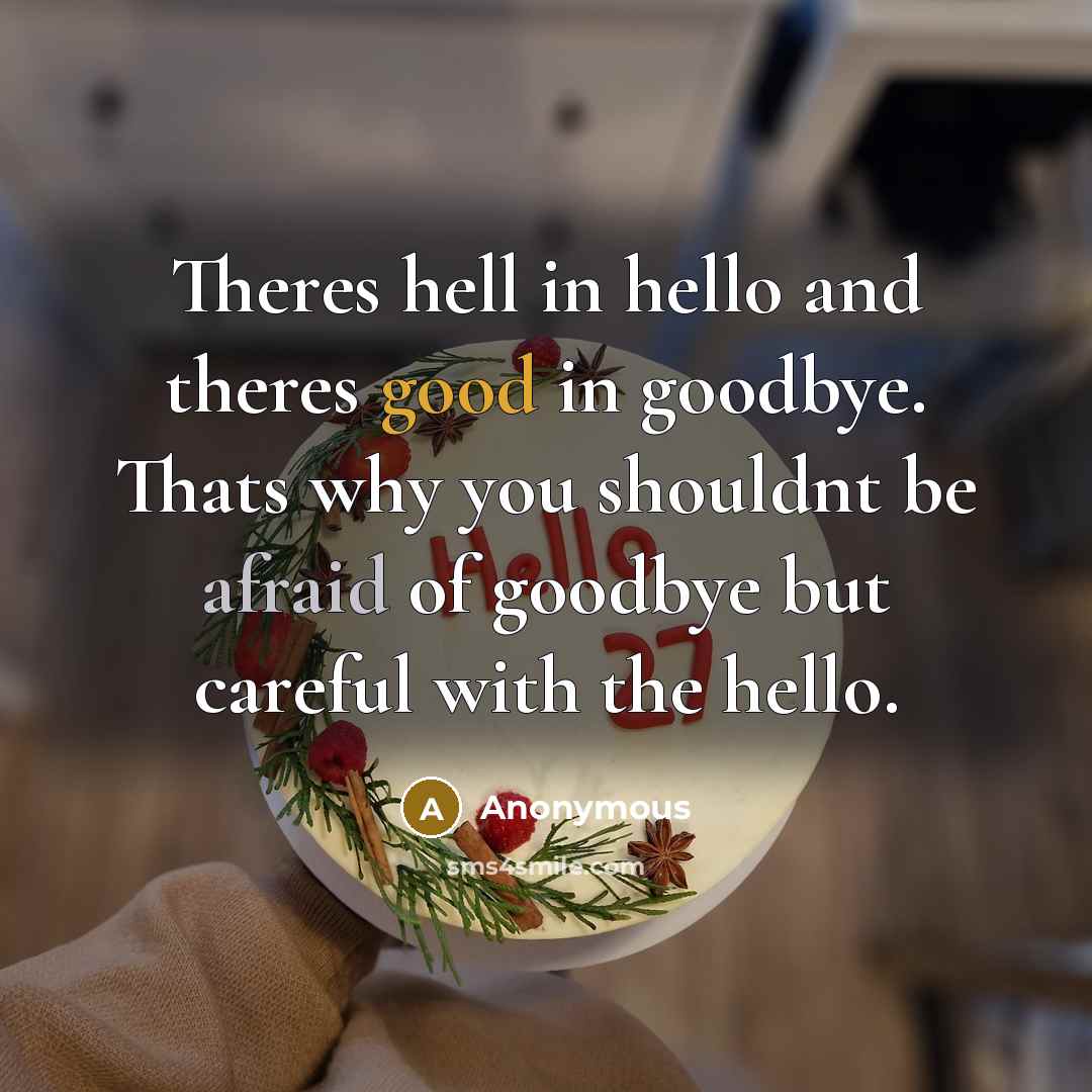 “Theres hell in hello and theres good in goodbye. Thats why you shouldnt be afraid of goodbye but careful with the hello.” quote by Anonymous